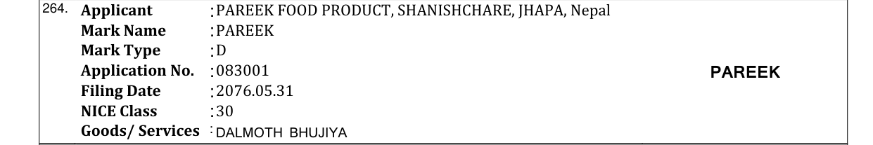 Original bulletin entry for PAREEK