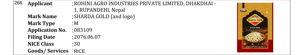 Original bulletin entry for SHARDA GOLD (and logo)
