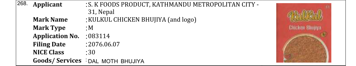 Original bulletin entry for KULKUL CHICKEN BHUJIYA (and logo)