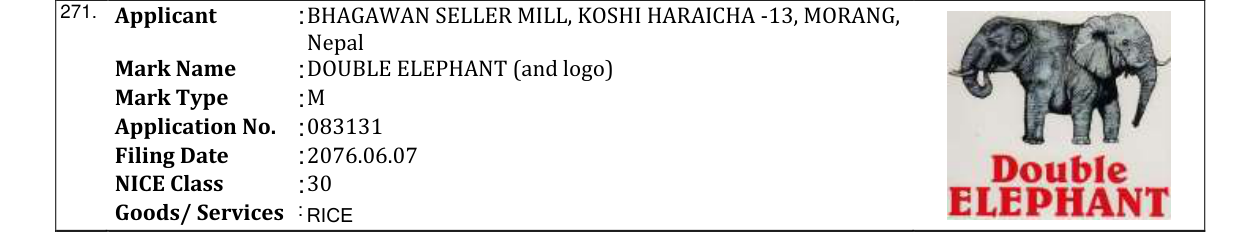 Original bulletin entry for DOUBLE ELEPHANT (and logo)