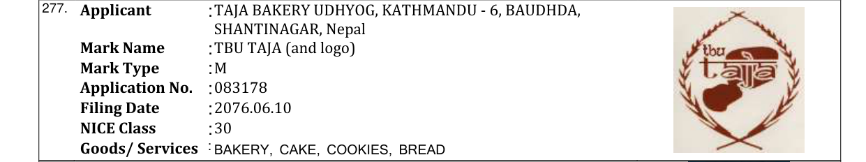 Original bulletin entry for TBU TAJA (and logo)