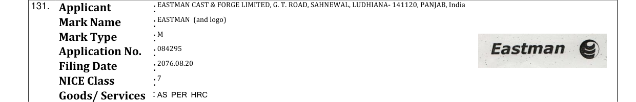 Original bulletin entry for EASTMAN (and logo)