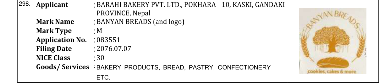 Original bulletin entry for BANYAN BREADS (and logo)