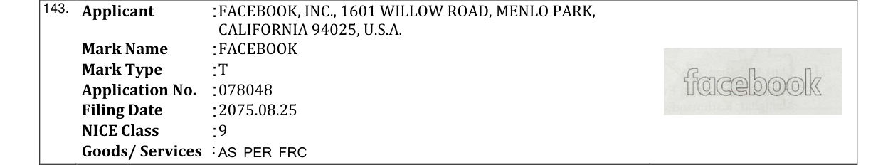 Original bulletin entry for FACEBOOK