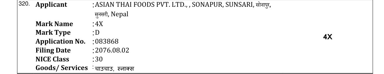 Original bulletin entry for 4X