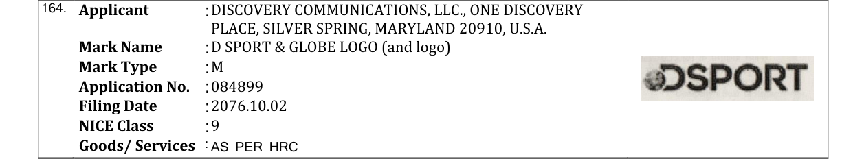 Original bulletin entry for D SPORT & GLOBE LOGO (and logo)