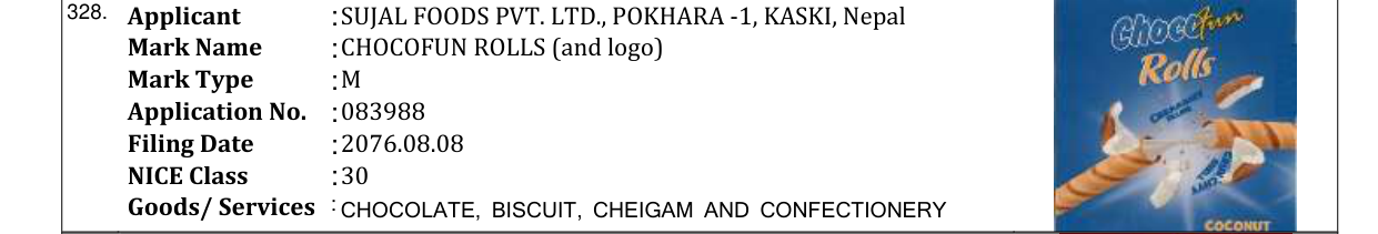 Original bulletin entry for CHOCOFUN ROLLS (and logo)