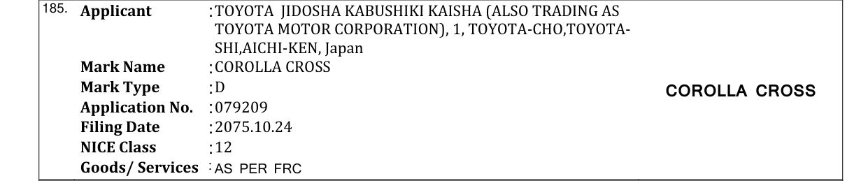 Original bulletin entry for COROLLA CROSS