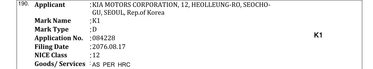 Original bulletin entry for K1