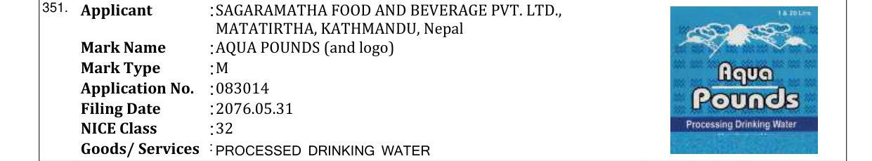 Original bulletin entry for AQUA POUNDS (and logo)