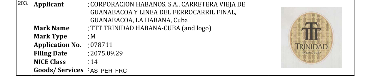 Original bulletin entry for TTT TRINIDAD HABANA-CUBA (and logo)