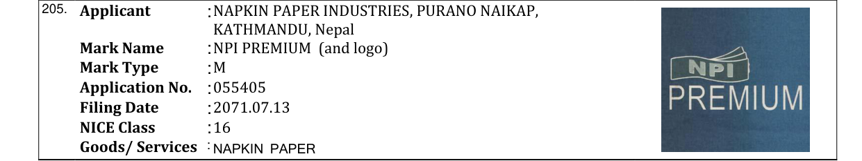 Original bulletin entry for NPI PREMIUM (and logo)