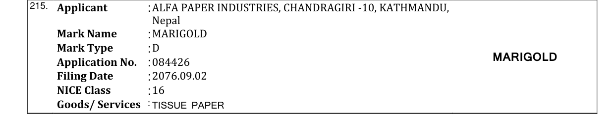 Original bulletin entry for MARIGOLD