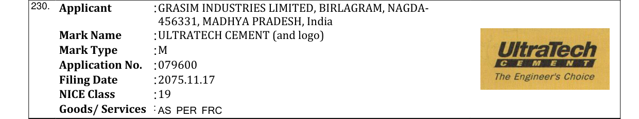 Original bulletin entry for ULTRATECH CEMENT (and logo)