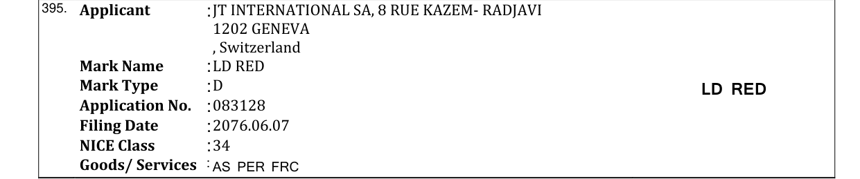 Original bulletin entry for LD RED