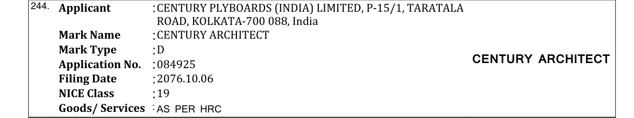 Original bulletin entry for CENTURY ARCHITECT