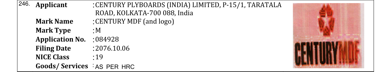 Original bulletin entry for CENTURY MDF (and logo)