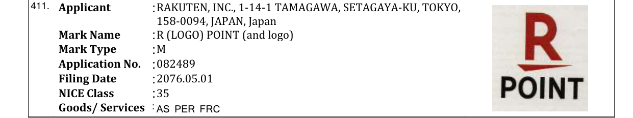 Original bulletin entry for R (LOGO) POINT (and logo)