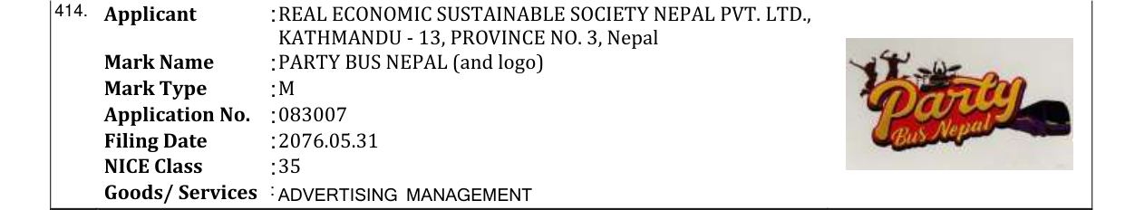Original bulletin entry for PARTY BUS NEPAL (and logo)