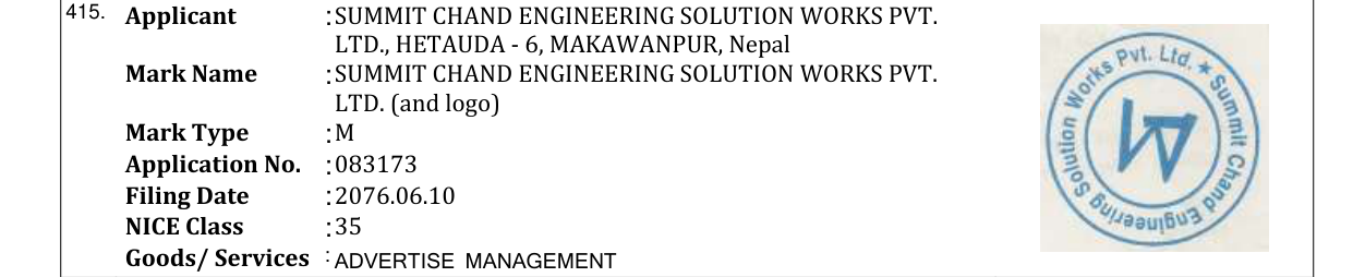 Original bulletin entry for SUMMIT CHAND ENGINEERING SOLUTION WORKS PVT. LTD. (and logo)