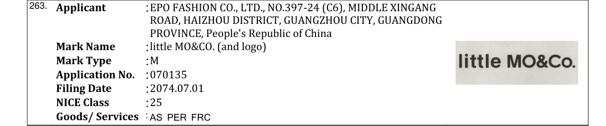 Original bulletin entry for little MO&CO. (and logo)