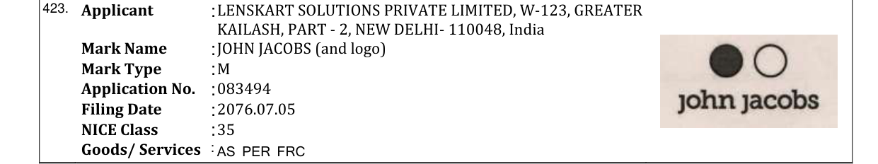 Original bulletin entry for JOHN JACOBS (and logo)