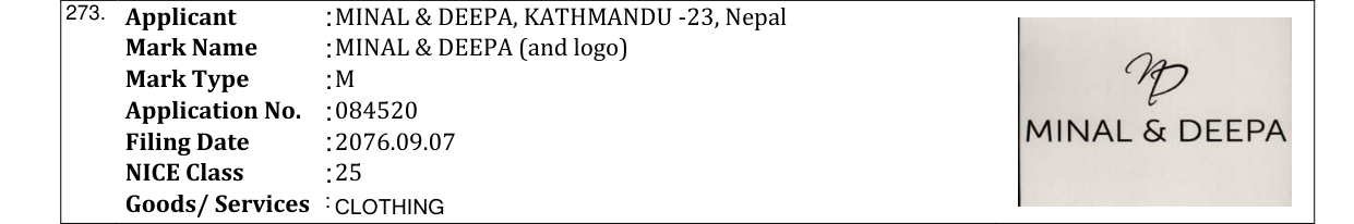 Original bulletin entry for MINAL & DEEPA (and logo)