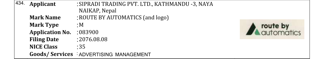 Original bulletin entry for ROUTE BY AUTOMATICS (and logo)