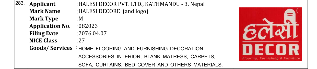 Original bulletin entry for HALESI DECORE (and logo)