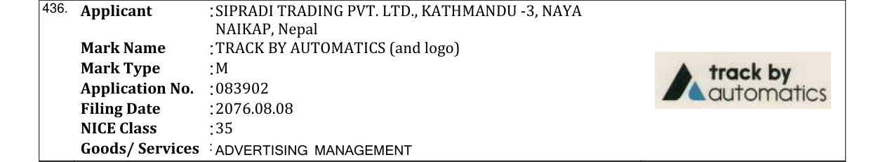 Original bulletin entry for TRACK BY AUTOMATICS (and logo)