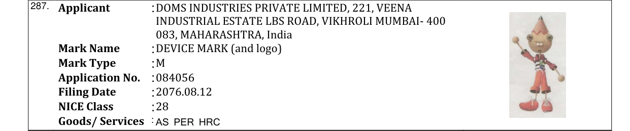 Original bulletin entry for DEVICE MARK (and logo)