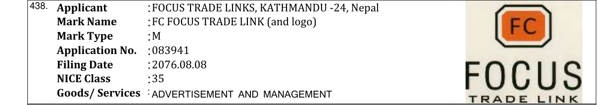 Original bulletin entry for FC FOCUS TRADE LINK (and logo)