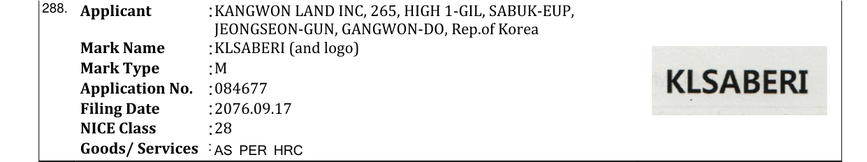 Original bulletin entry for KLSABERI (and logo)