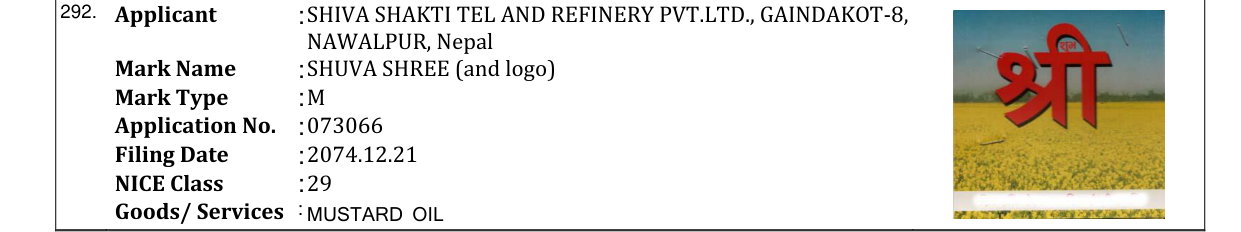 Original bulletin entry for SHUVA SHREE (and logo)