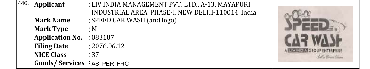 Original bulletin entry for SPEED CAR WASH (and logo)