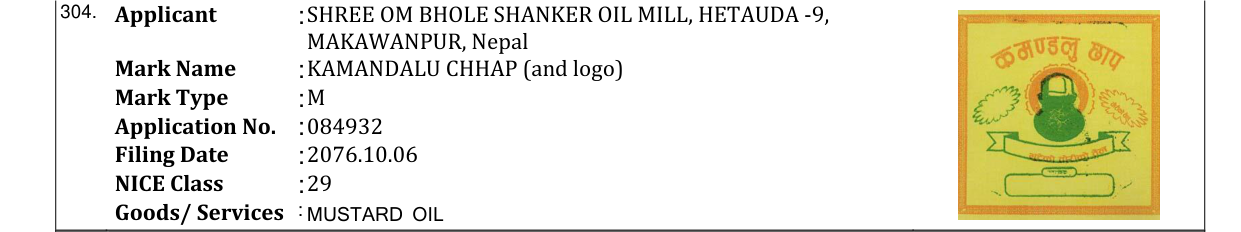 Original bulletin entry for KAMANDALU CHHAP (and logo)