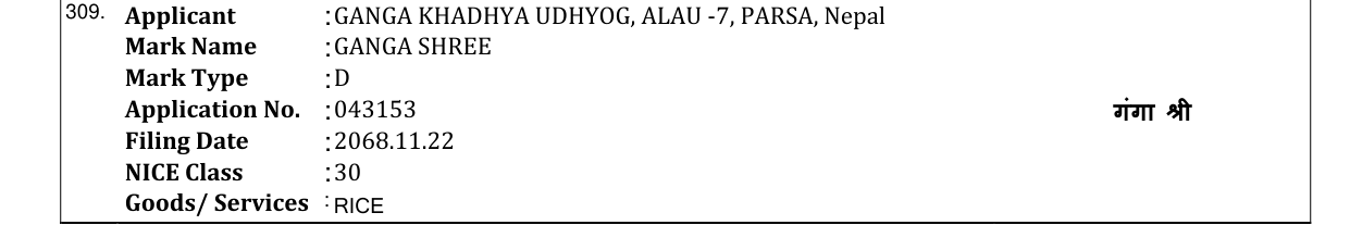 Original bulletin entry for GANGA SHREE