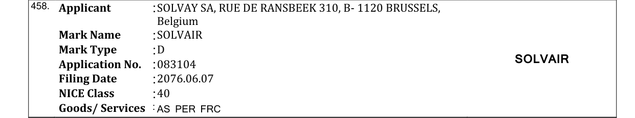 Original bulletin entry for SOLVAIR