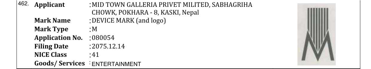 Original bulletin entry for DEVICE MARK (and logo)