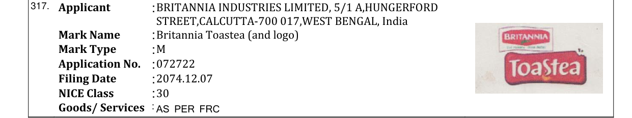 Original bulletin entry for Britannia Toastea (and logo)