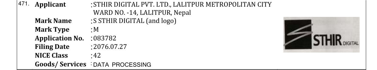 Original bulletin entry for S STHIR DIGITAL (and logo)