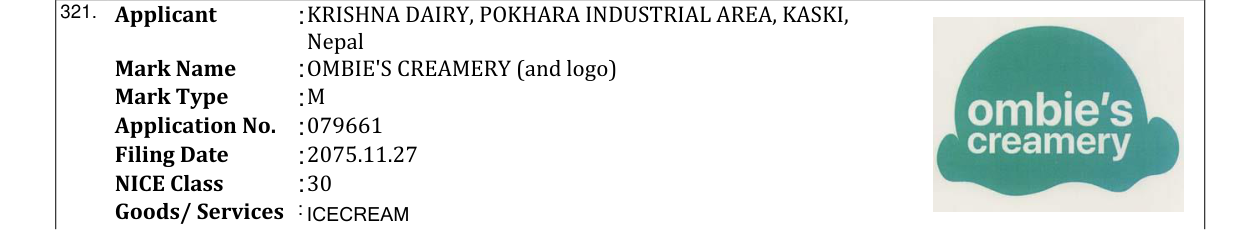 Original bulletin entry for OMBIE'S CREAMERY (and logo)