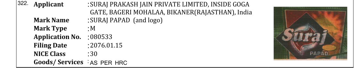 Original bulletin entry for SURAJ PAPAD (and logo)