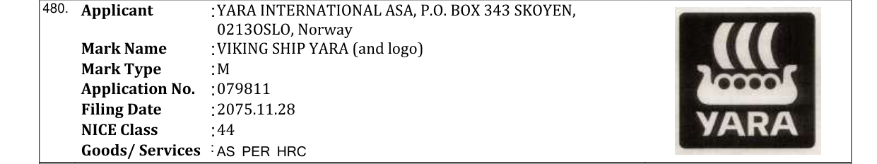 Original bulletin entry for VIKING SHIP YARA (and logo)