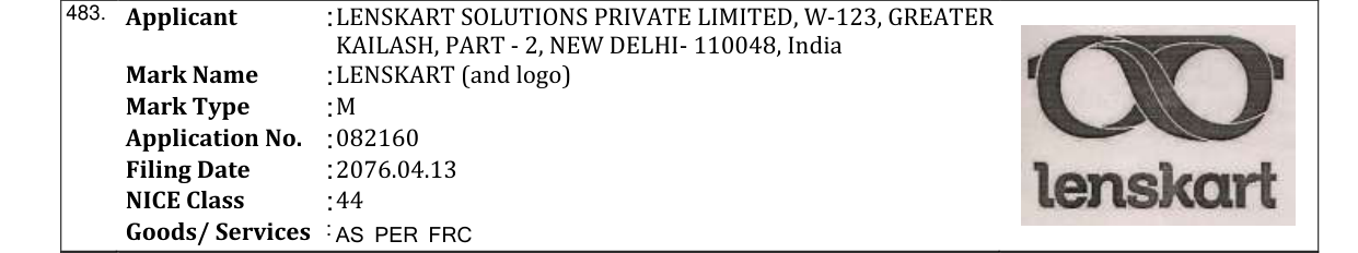 Original bulletin entry for LENSKART (and logo)