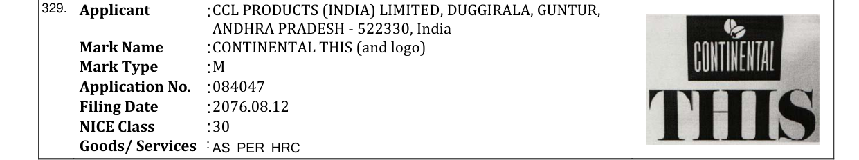 Original bulletin entry for CONTINENTAL THIS (and logo)