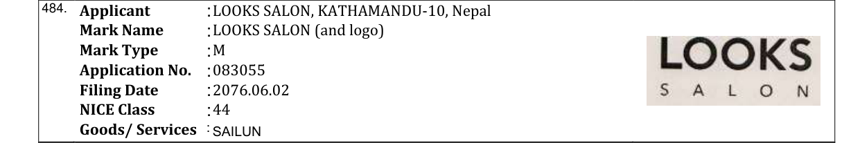 Original bulletin entry for LOOKS SALON (and logo)