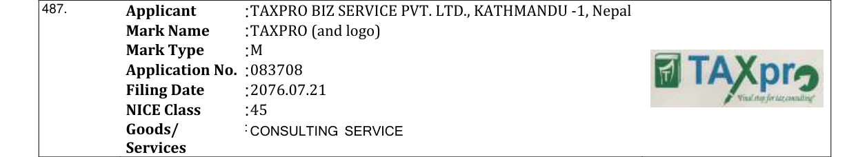 Original bulletin entry for TAXPRO (and logo)