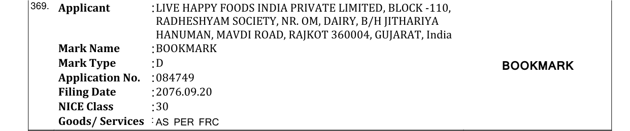Original bulletin entry for BOOKMARK