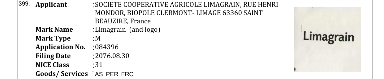 Original bulletin entry for Limagrain (and logo)